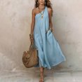 thumbnail image 2 of Women's One Shoulder Maxi Dress, Sexy Asymmetric Sleeveless Long Dresses, Loose Fit Cotton Linen Feel Summer Beach Vacation Sundress with Pocket, 2 of 5