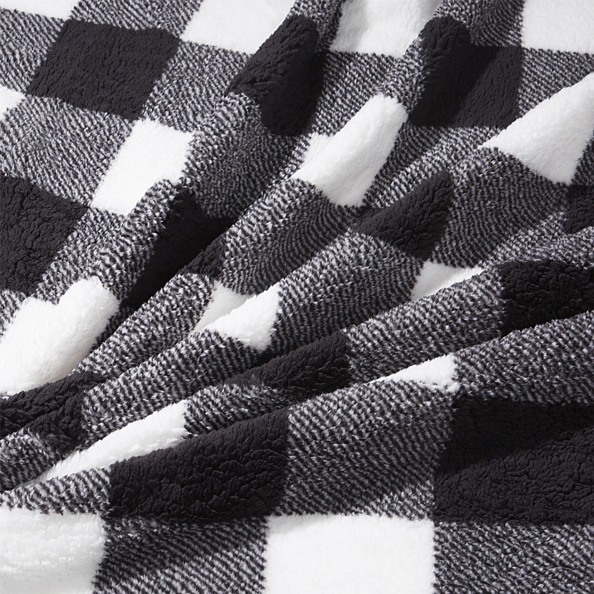 Couverture imitation mouton Damier noir HOMETRENDS, grand 20 % polyester recyclé