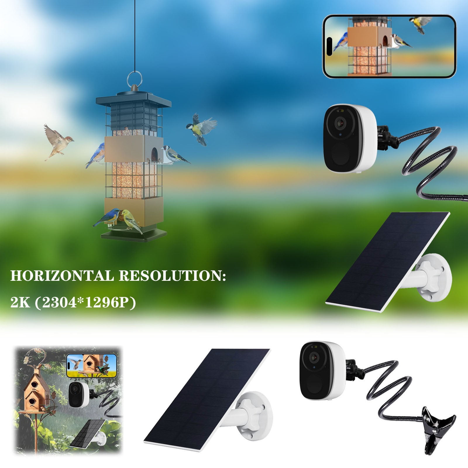 CxhicLuv Solar Powered Bird Feeder Camera with Night Vision, 1080P Outdoor Bird Watching Camera, Christmas Decorations for Backyard, Motion Detection & Solar-Powered Birdhouse Feeder