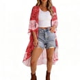 thumbnail image 3 of Fewfanhot Women Open Front Midi Kimono Cardigan, Lightweight 3/4 Sleeve Floral Print Beach Wrap Cover Up, 3 of 10