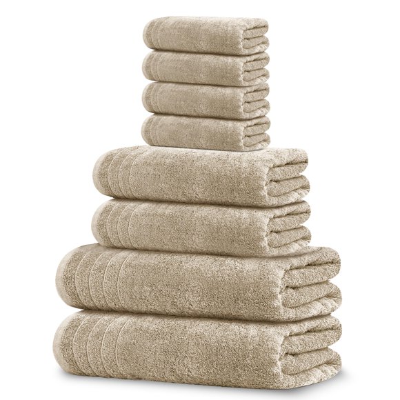 Tens Towels Lot de 8 Serviettes, 2 Extra Larges Bain, 2 Mains, 4 Débarbouillettes, 100 % Coton, Léger, Séchage Rapide, Super Absorbant, Parfait pour le Bain
