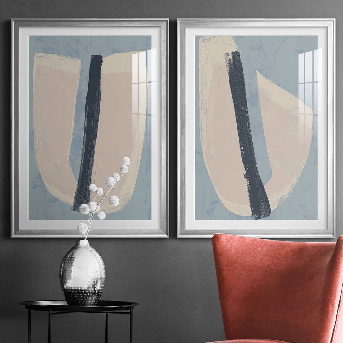 Wexford Home Paper Slice I Premium Framed Print, 26.5" x 36.5" - Ready to Hang, Silver (Set of 2)