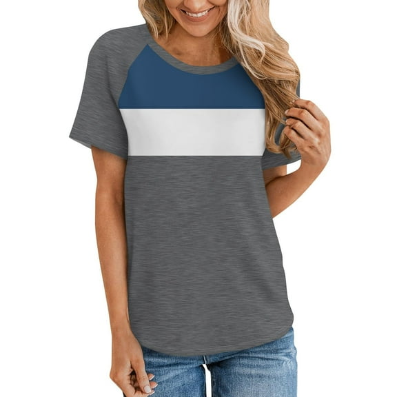 Womens Tops Crewneck Raglan Summer T Shirts Casual Short Sleeve Tee Shirts Color Block, Navy (Small)