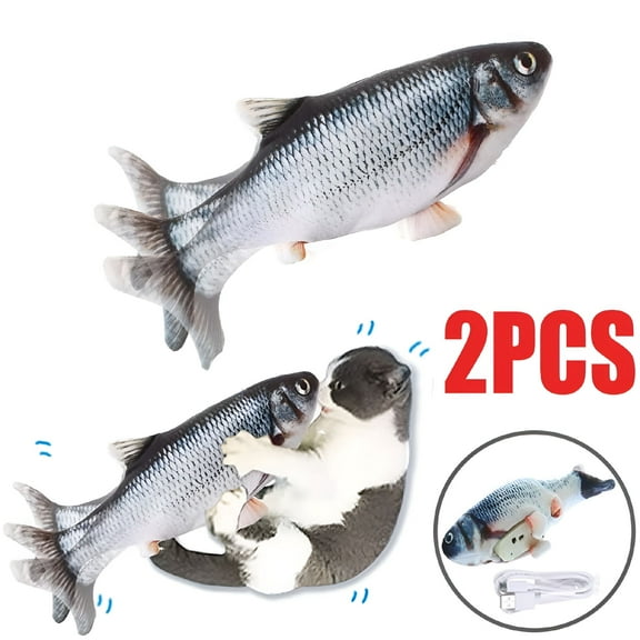 BESTSKY 2 Pieces Cat Toys, Puppy Cat Grass Fish Toys, Realistic Moving Cat Toys, Interactive Fish, Pet Exercise Toys, Realistic Cat Kicking Toys