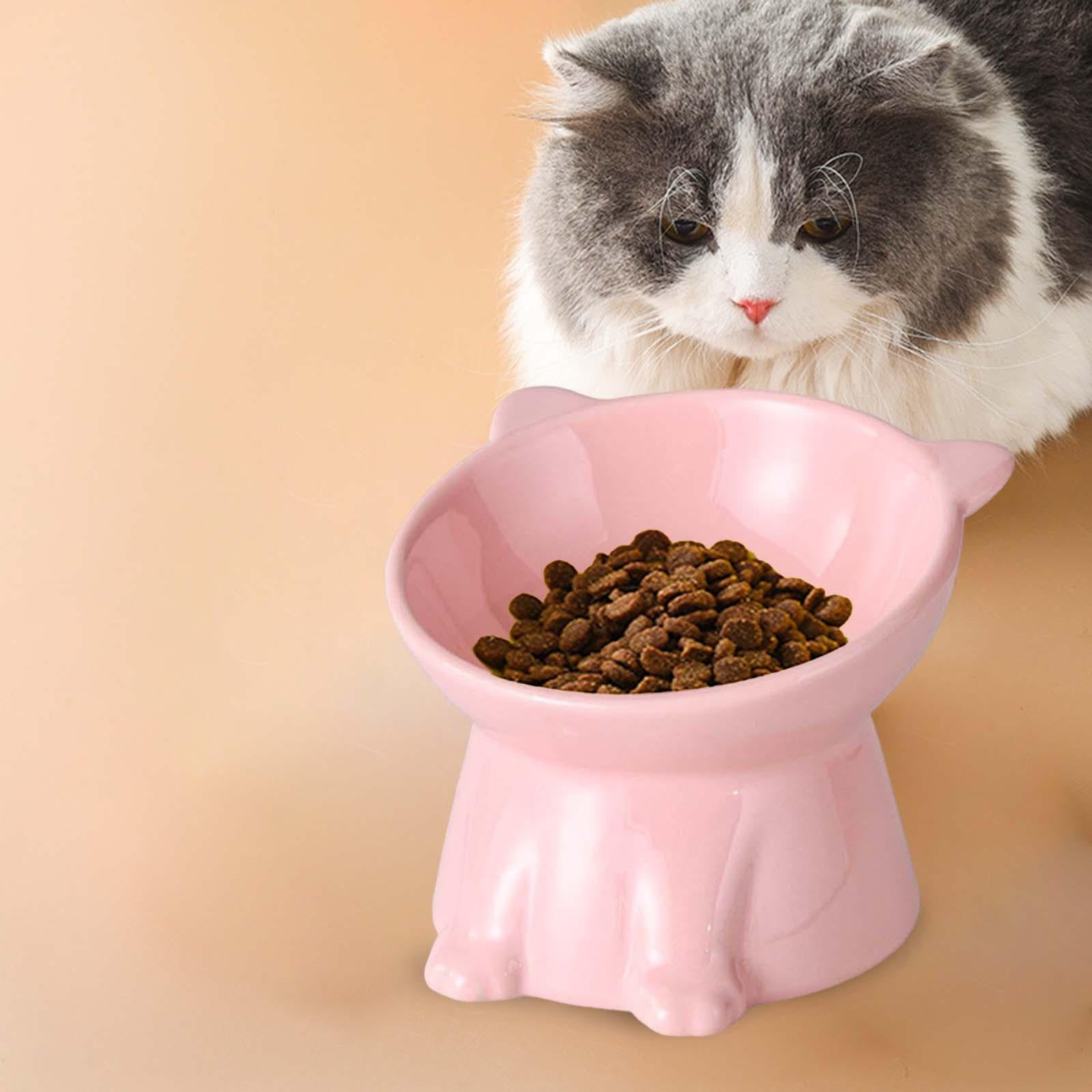 Raised Cat Food Bowl Pet Food Bowl Neck Protection Water Dispenser Dog Bowl Elevated Cat Food Bowl Tilted Elevated Cat Bowl for Indoor Cats pink