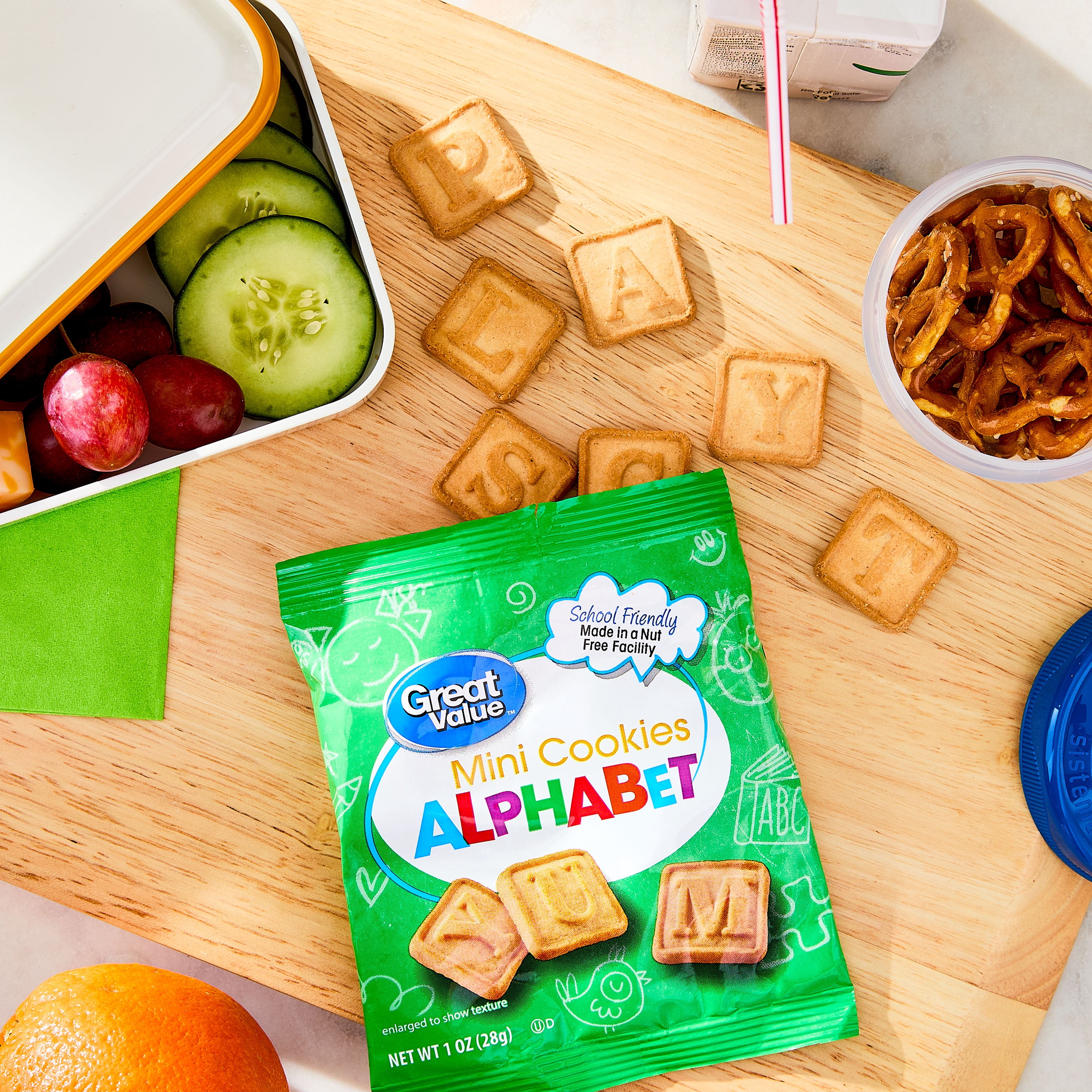 Great Value Mini Alphabet Cookies, 1 oz, 10 Snack Packs
