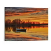 PRATYUS Lake Sunset Canvas Wall Art: Country Wilderness Scenery Picture Natural Calming Dusk View Prints Bright Water Skyline Painting Realism Sailing Boat Landscape Artwork for Bathroom (20 X 16In)