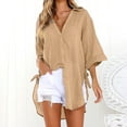 thumbnail image 2 of JINMGG Womens Tops,Women's Tops Single Breasted Long Sleeve Shirt Tops Loose Lapel with Poket Shirt Blouse,Beige S, 2 of 7