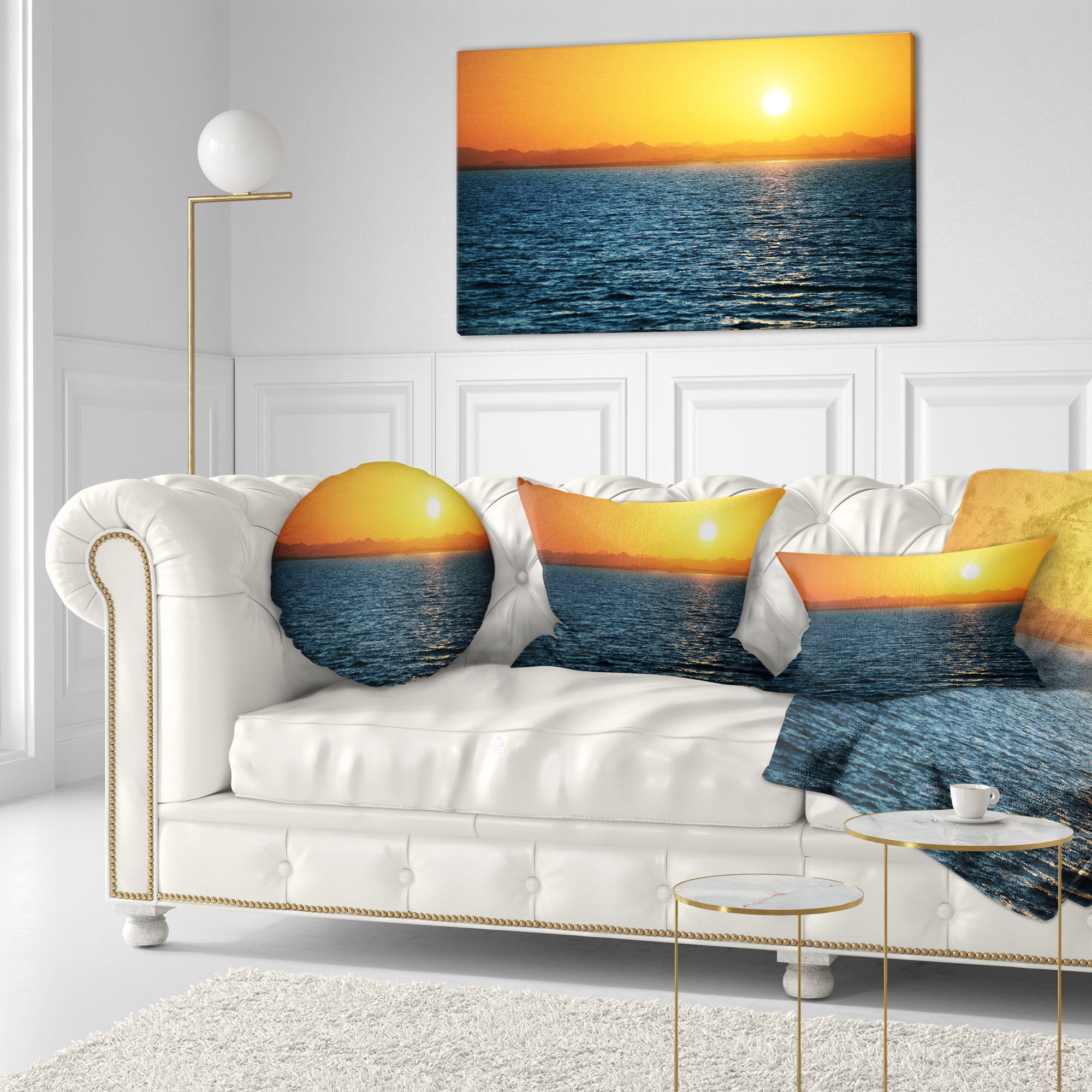 Designart Beautiful River View At Sunset - Seashore Throw Pillow - 12x20