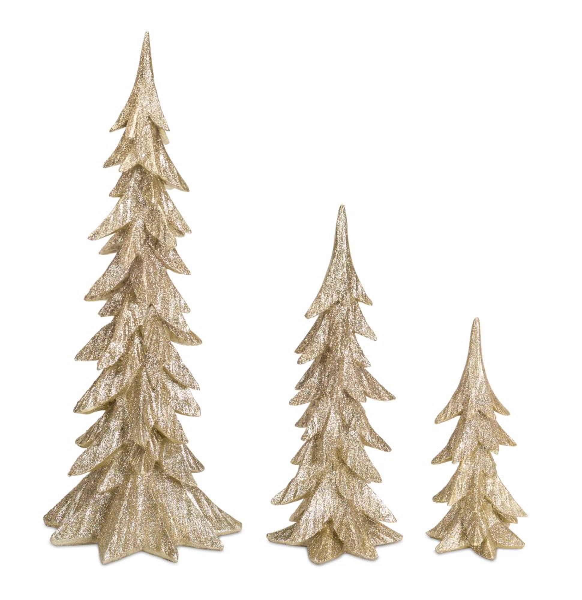 Set of 3 Glittering Gold and White Christmas Trees Table Top Decoration