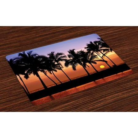 Hawaiian Placemats Set of 4 Hawaiian Sunset on Big Island Anaehoomalu Bay Ocean Romantic Resort, Washable Fabric Place Mats for Dining Room Kitchen Table Decor,Lilac Dark Orange Black, by (Best Romantic Places In Hawaii)