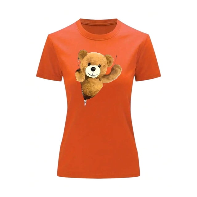Playera Blusa De Oso De Peluche Saliendo Del Cierre Ropa Para Mujer Casual Color Anaranjado Talla Mediana Marca Emil SaEs