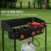 Hike Crew HCSTV3B 225,000 BTU Portable Gas Stove W/3 Burners, Wind Panels & Temp Control - Black