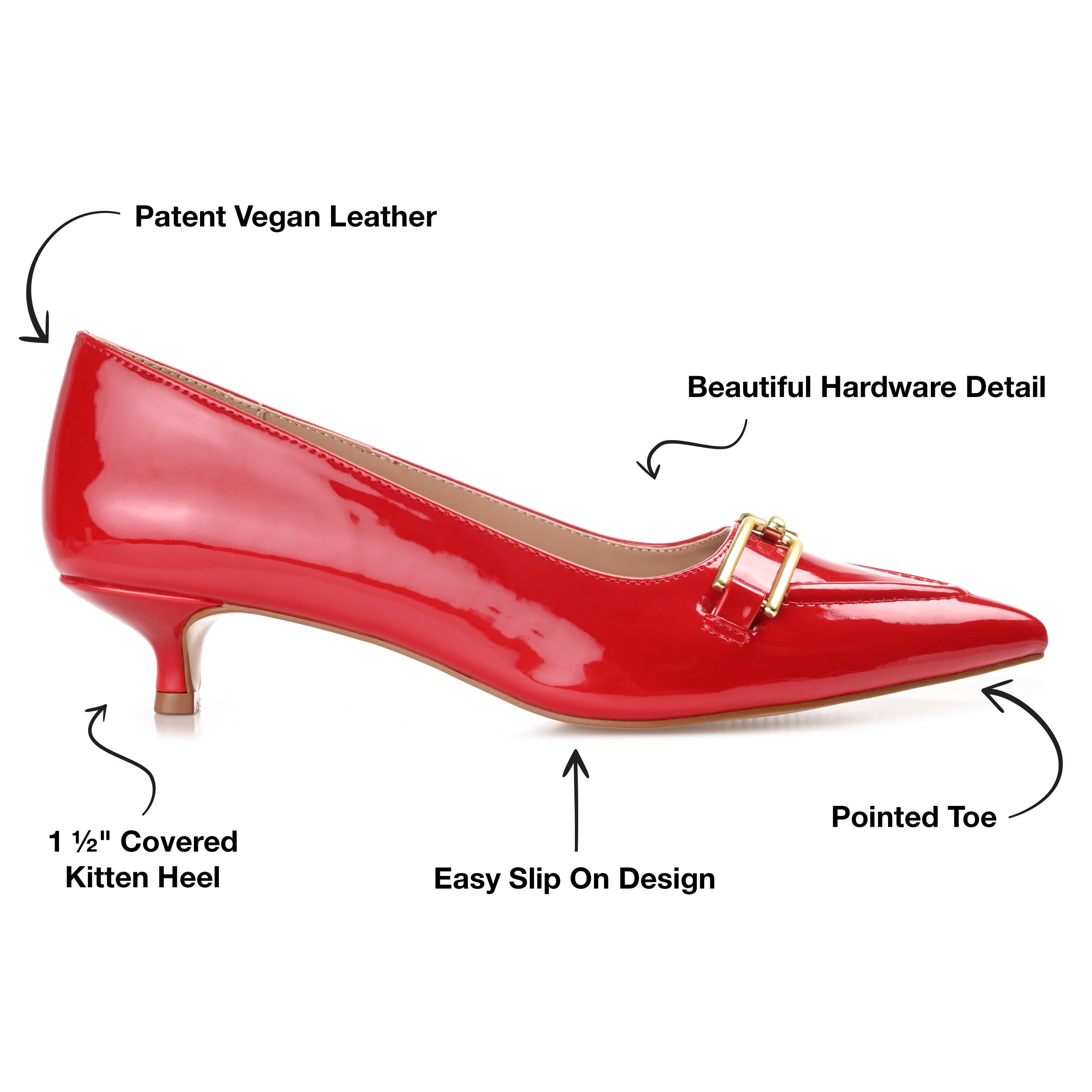 Journee Womens Rumi Kitten Heel Loafer Pointed Toe Pumps, Widths Available