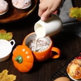 thumbnail image 3 of Tazas creativas de calabaza, tazas de cerámica con tapas para Halloween, 2 unidades (naranja), 3 of 5