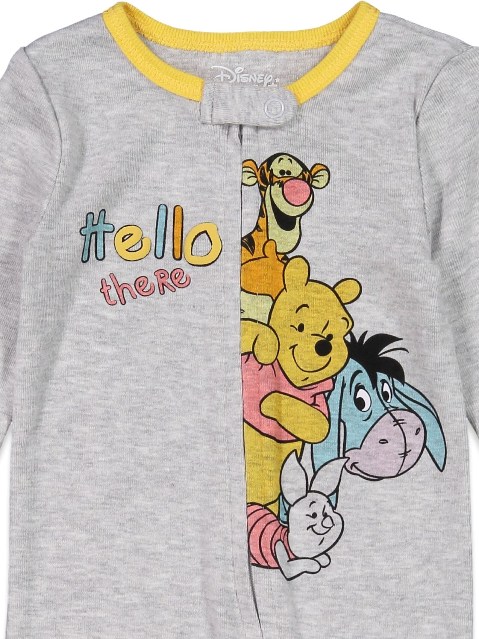 Disney Winnie the Pooh Baby Boys' 2-Pack Footed One-Piece Sleep N' Play Heather Grey Pooh