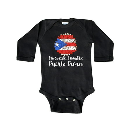 

Inktastic I m So Cute I Must be Puerto Rican Sunflower Puerto Rico Gift Baby Boy or Baby Girl Long Sleeve Bodysuit