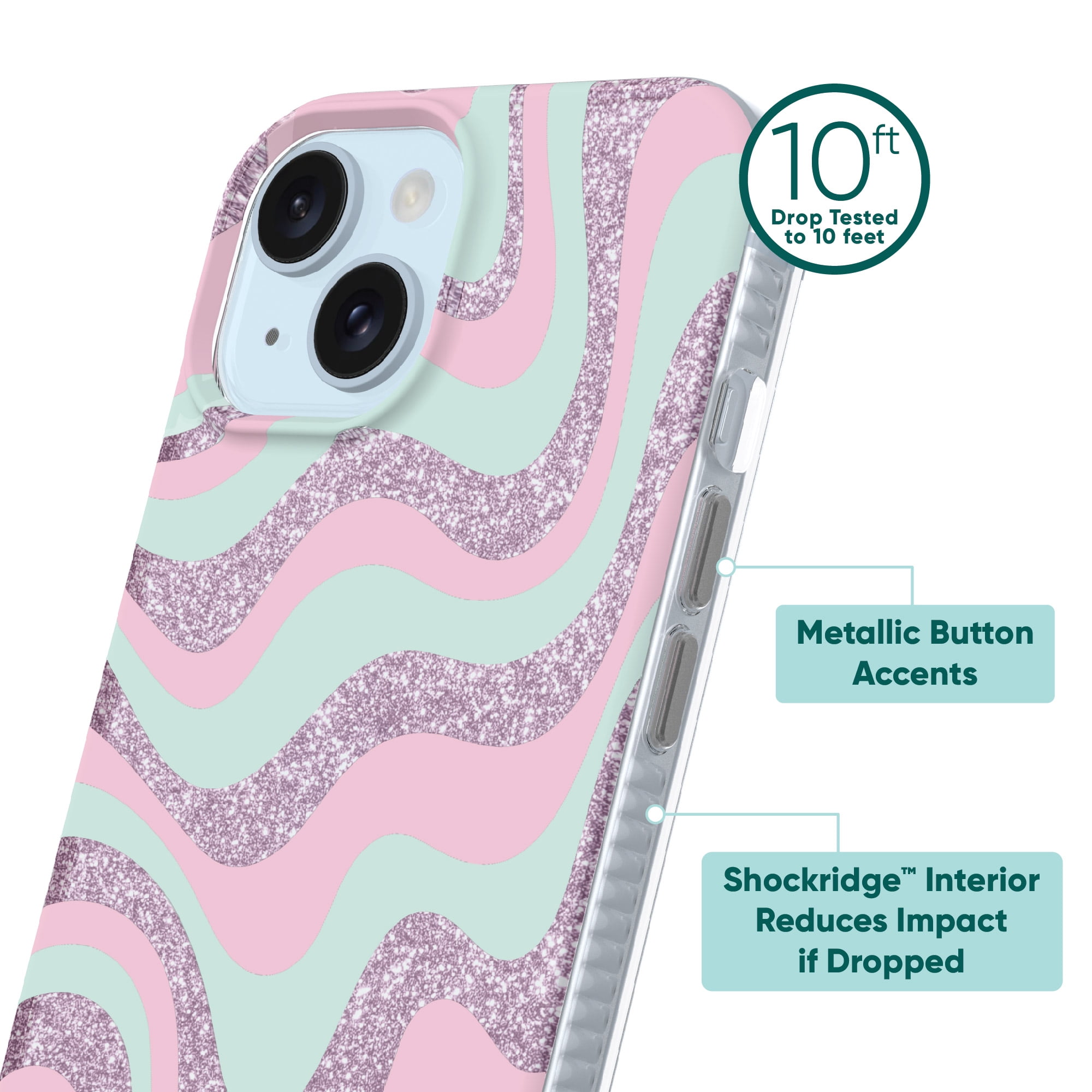 onn. Purple Glitter Swirl Phone Case for iPhone 17e / iPhone 16e / iPhone 15 / iPhone 14 / iPhone 13