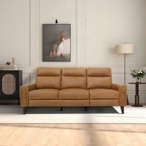 Modern Leather Incliner Sofa - 78.7" Waxy Tan Leather with Wood Frame for Comfortable Living Room Seating