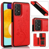 Galaxy A52 5G Case,Dteck Magnetic Leather Pattern Hybrid Rubber Shockproof Case Card Holder Wallet Back Kickstand Flip Cover for Samsung Galaxy A52 5G ,Red