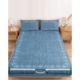 thumbnail image 2 of Cal.King Size Fitted Sheet Set - Denim Blue Botanical 3 Piece Bedding Sets 16" Deep Pocket Fitted Sheet with 2 Pillowcases, Vintage Florals Geometric Minimalist Brushed Microfiber Hotel Bed Sheets, 2 of 9