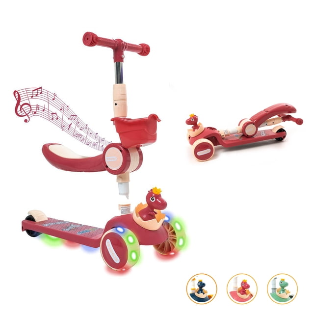 Scooter Patín Del Diablo Musical Luces Led Only THE BEST PRODUCTS Ajustable 2-8 Años Dinosaurio Verde Rosa Azul Marino