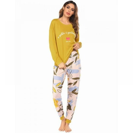 

Womens Pajama Set Long Sleeve Sleepwear Print Nightwear Soft Pjs Lounge Sets