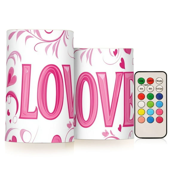 Elegant Leaves Hearts Love Valentine Flickering Flameless Candles LED Tealight Battery Operated with Remote Set of 2 Holiday Decor Ornaments