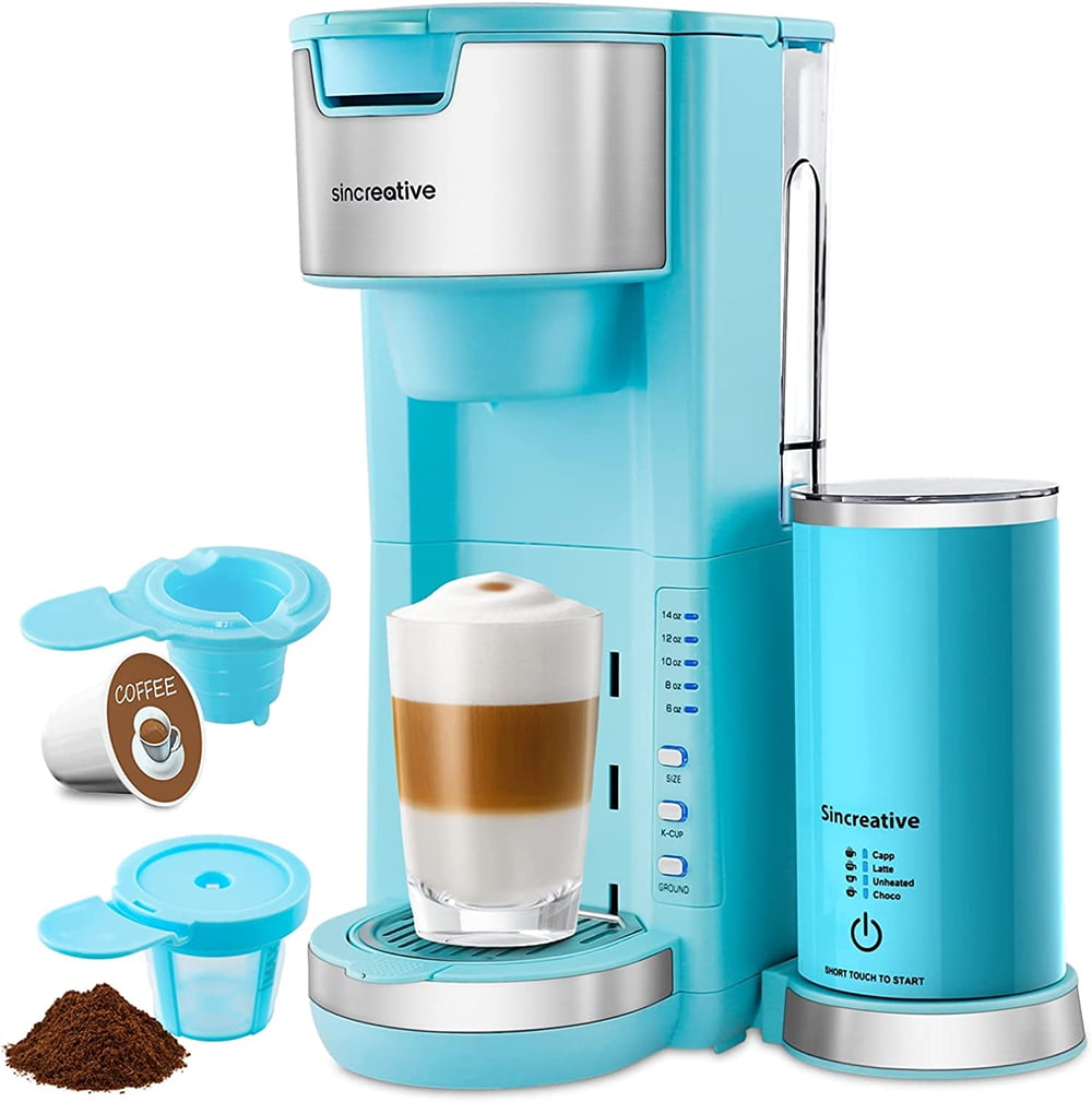 Single serve coffee maker with milk frother, 2 in 1 cappuccino machine
