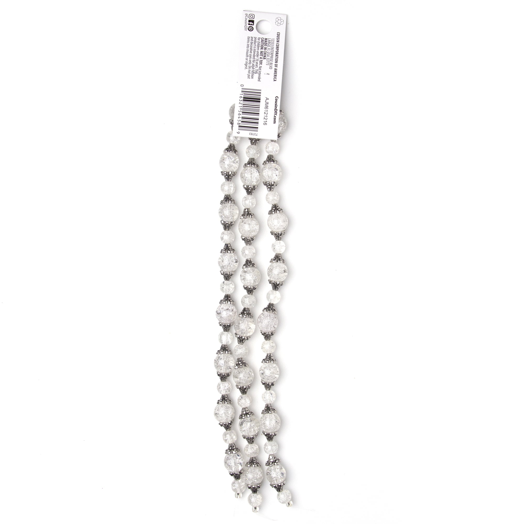 Cousin DIY Glass Clear Crackle Beads with Caps Strand, Unisex, 99 Pieces