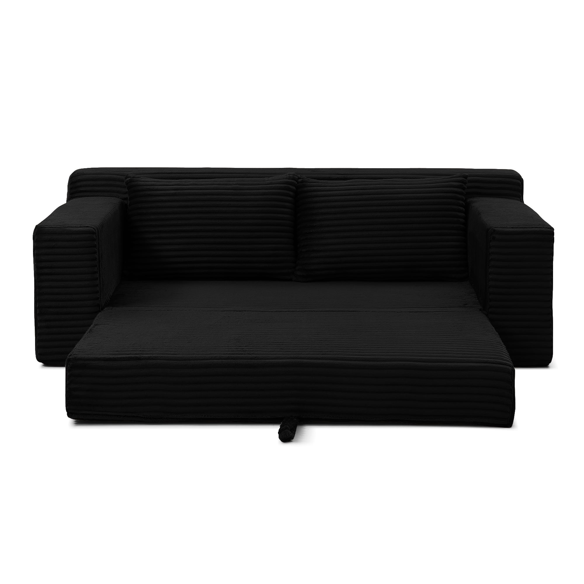 Foam Filling No Assembly Oversized 3-Seater Loveseat Sofa, 2-in-1 Convertible Folding Couch, Corduroy Floor Chaise Lounge Bed