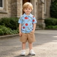 thumbnail image 5 of MEZZALL Back To School Boys Outfit Full Print Pattern Short Sleeve Tee And Matching Shorts For Kids Soft Clothes Sets, 5 of 8