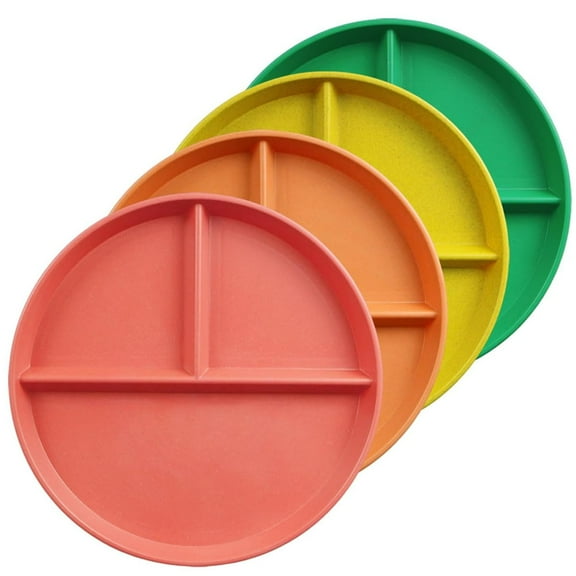 4Pcs/Set 9 Inch Unbreakable Divided Plates for Kids Adults, Dishwasher & Microwave Safe Compartment Plates, Lightweight Reusable Plastic Portion Control Plates, BPA Free and Healthy