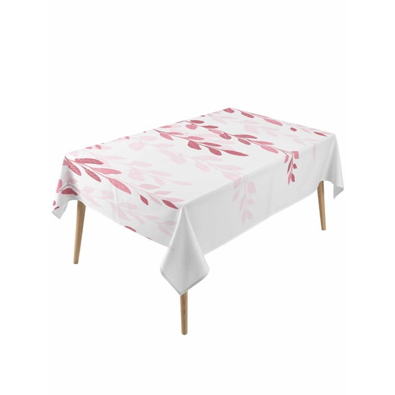 Pink Ombre Botanical Table Cloth, Watercolor Country Pastoral Leaf Waterproof Tablecloth for Rectangle Tables, Reusable Washable Fabric Table Cover for Restaurant Kitchen Dining Tables 60"x120"
