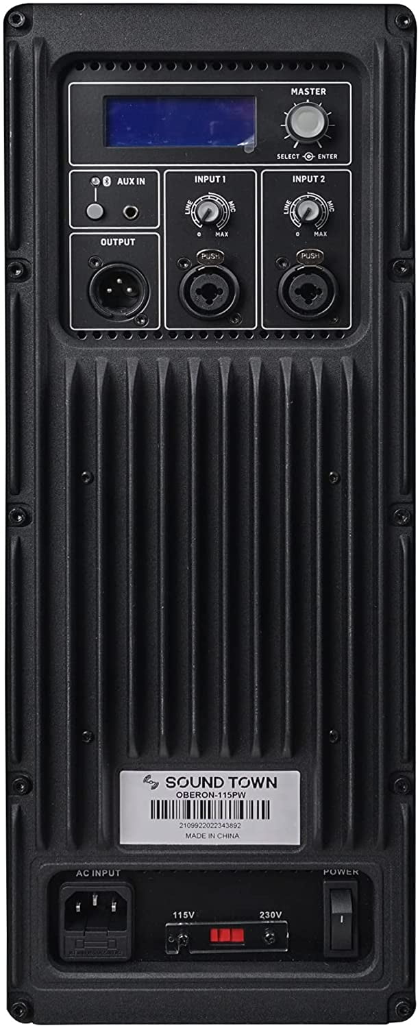 Sound Town Oberon Series 15" 1400W Powered PA/DJ Speaker with 2-Channel Mixer and Onboard DSP, TWS Bluetooth, Plywood, Black (OBERON-115PW)