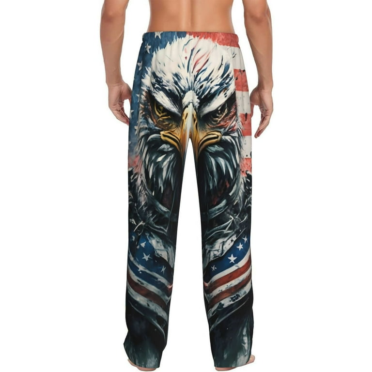 Mens Pajama Pants Bottoms with Pockets Angry American Eagle Flag Soft Mens Pj Pants Comfy Men Lounge Pants Walmart