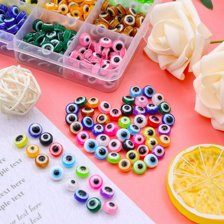 NBEADS 300 Pcs 10 Colors Resin Evil Eye Beads, 10mm Flat Round Evil Eye  Charms for DIY Jewelry Making 