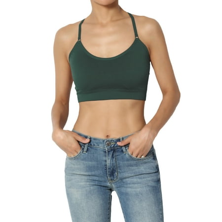 

TheMogan Women s PLUS Removable Pad Cross Back Spaghetti Strap Bra Top Crop Cami