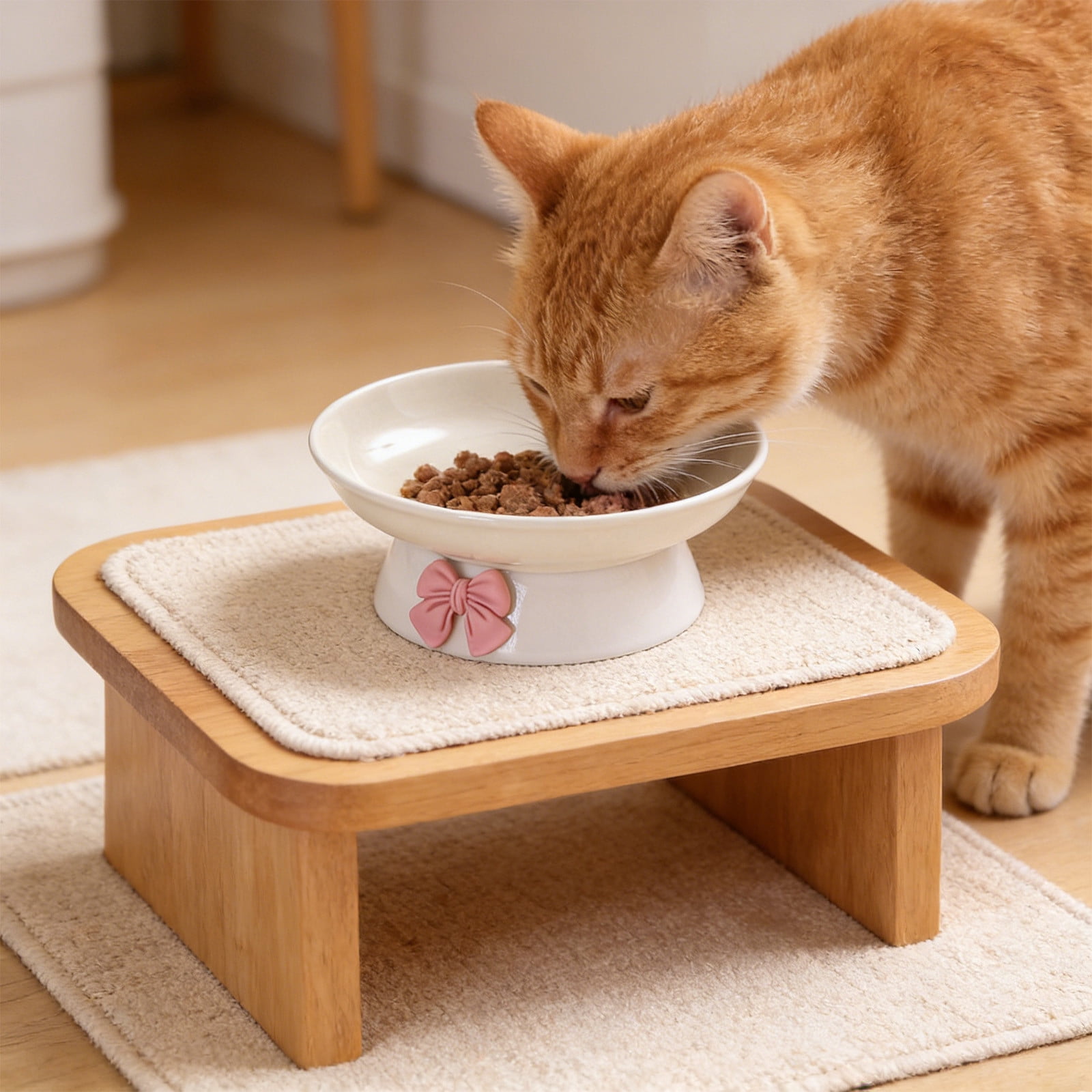 PONPRNGY Ceramic Bowls, Elevated cat Bowl, Anti-Vomiting, Whisker Friendly Raised Bowl, Easy to Clean, Non-Slip, Suitable for Small s