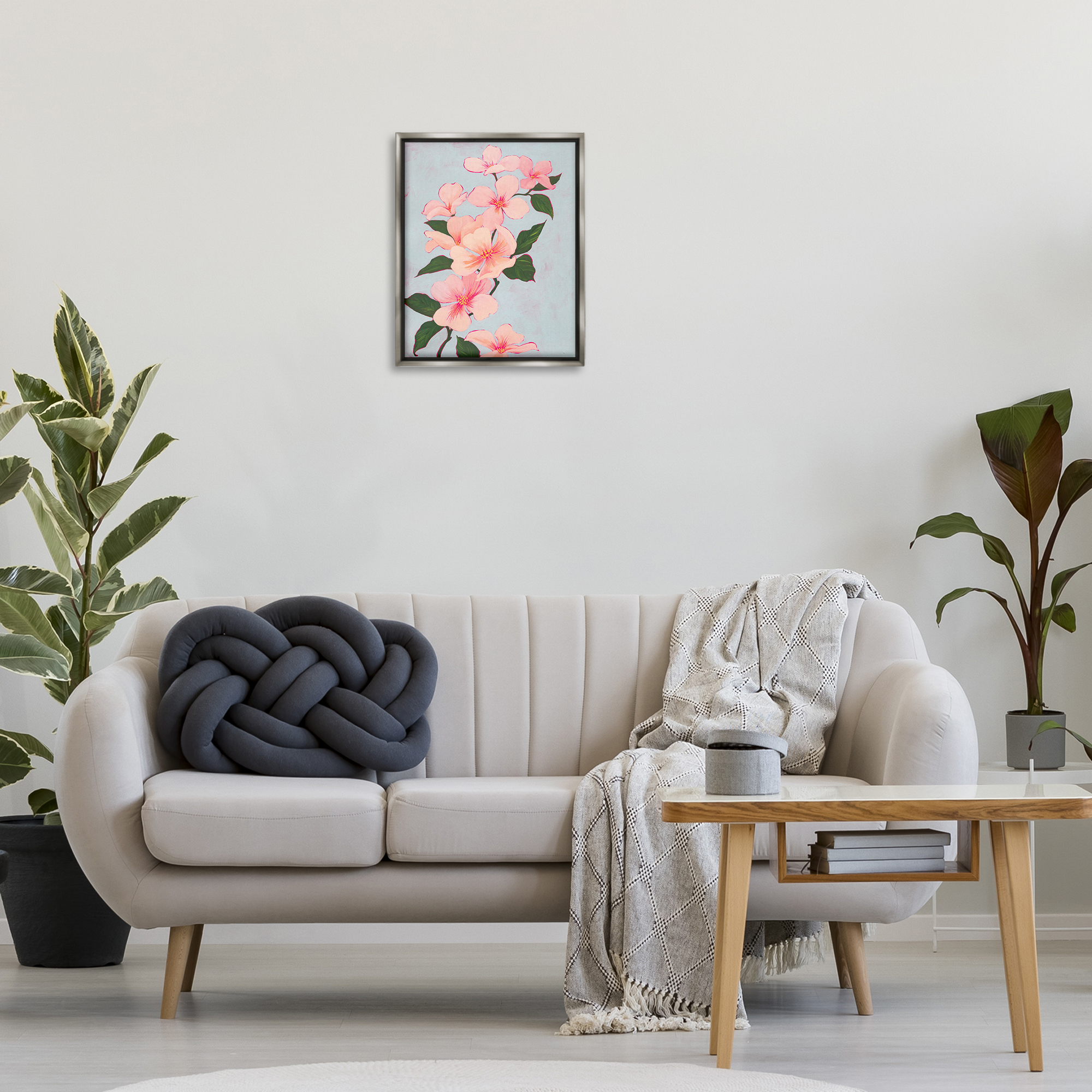 Stupell Industries Delicate Cherry Blossoms Botanical & Floral Painting Gray Floater Framed Art Print Wall Art, 17 x 21