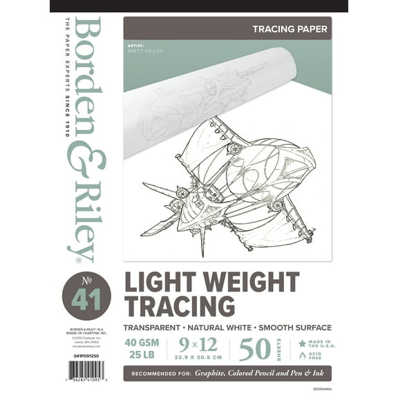 Borden & Riley #41 Monroe Light-Weight Parchment Tracing Paper Pad 9" x 12", 50 Sheets/Pad