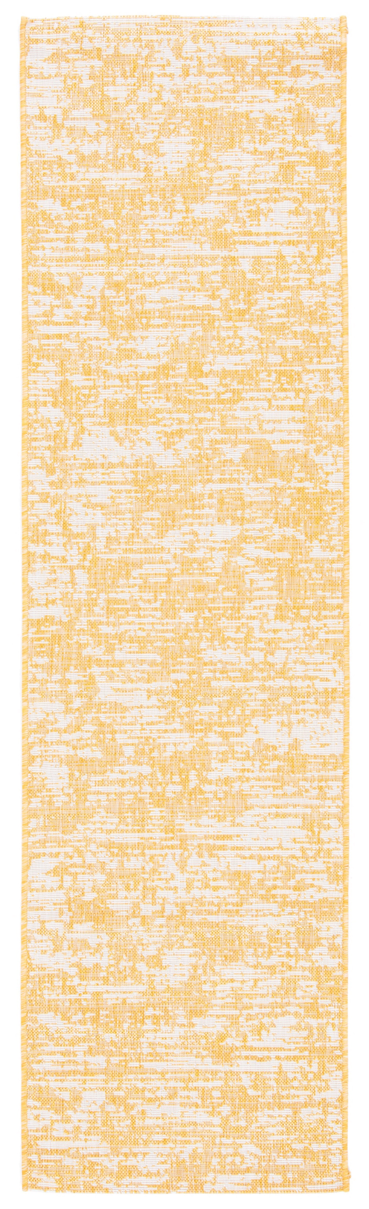 SAFAVIEH Courtyard Isolde Abstract Indoor/Outdoor Runner Rug, Gold/Ivory, 2'3" x 8'