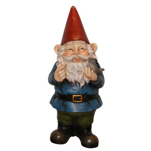 12 Inch Gnome With Bird Statuary by Alpine Corporation