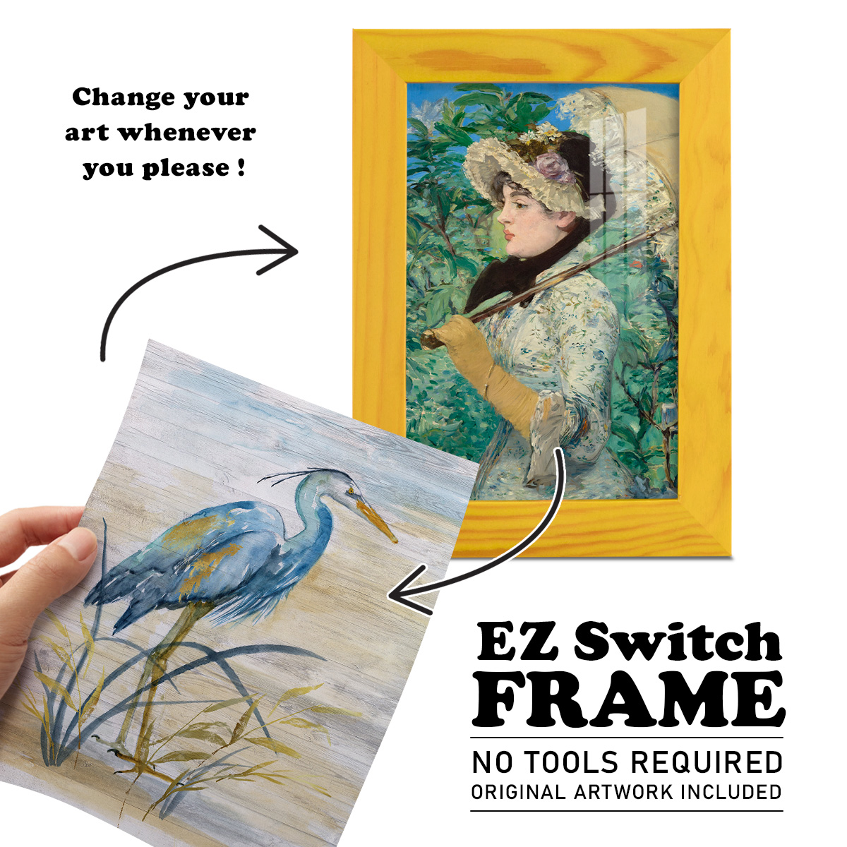 Blue Heron I -Framed Print w/glass-Sunflower Yellow