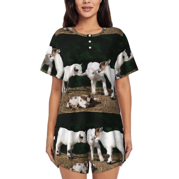 Balery Cute Goat Baby Conjunto de Pijama para Mujer con Estampado, Dos Piezas de Manga Corta y Shorts, Ropa de Dormir Suave con Cuello Redondo y Bolsillos-XX-Large