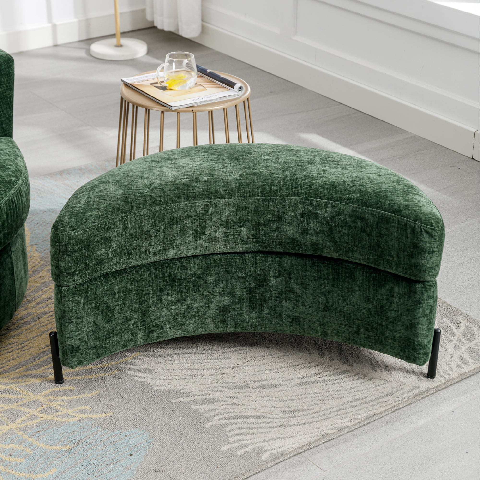 Aukfa 33" Storage Ottoman, Convertible Bench, Side Table for Living Room, Half Moon Shape, Green