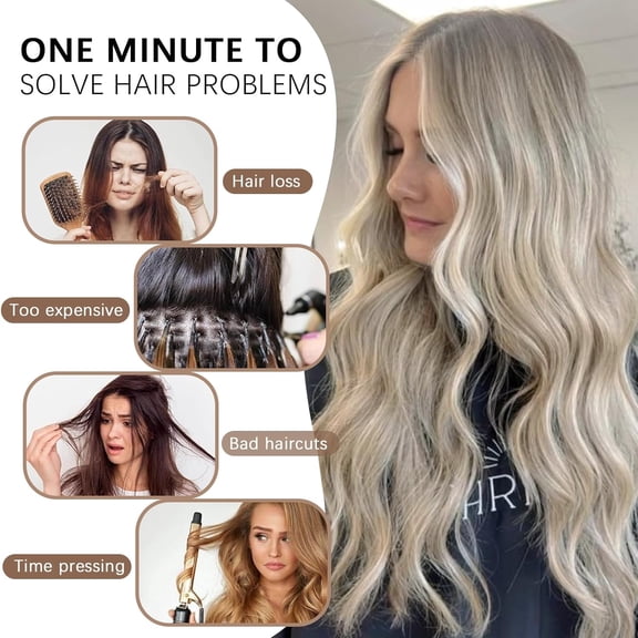 WEIF-Clip in Synthetic Highlight Hair Extensions Long Wavy 4PCS Thick Hairpieces Ash Brown Mixed Platinum Blonde Fiber Natural Hair Extensions 20 Inch for Women