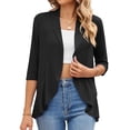 thumbnail image 1 of Women Cover Up Blouse Summer Pure Color Three Quarter Length Sleeve Ruffle Hem Cover Up Jacket, 1 of 5