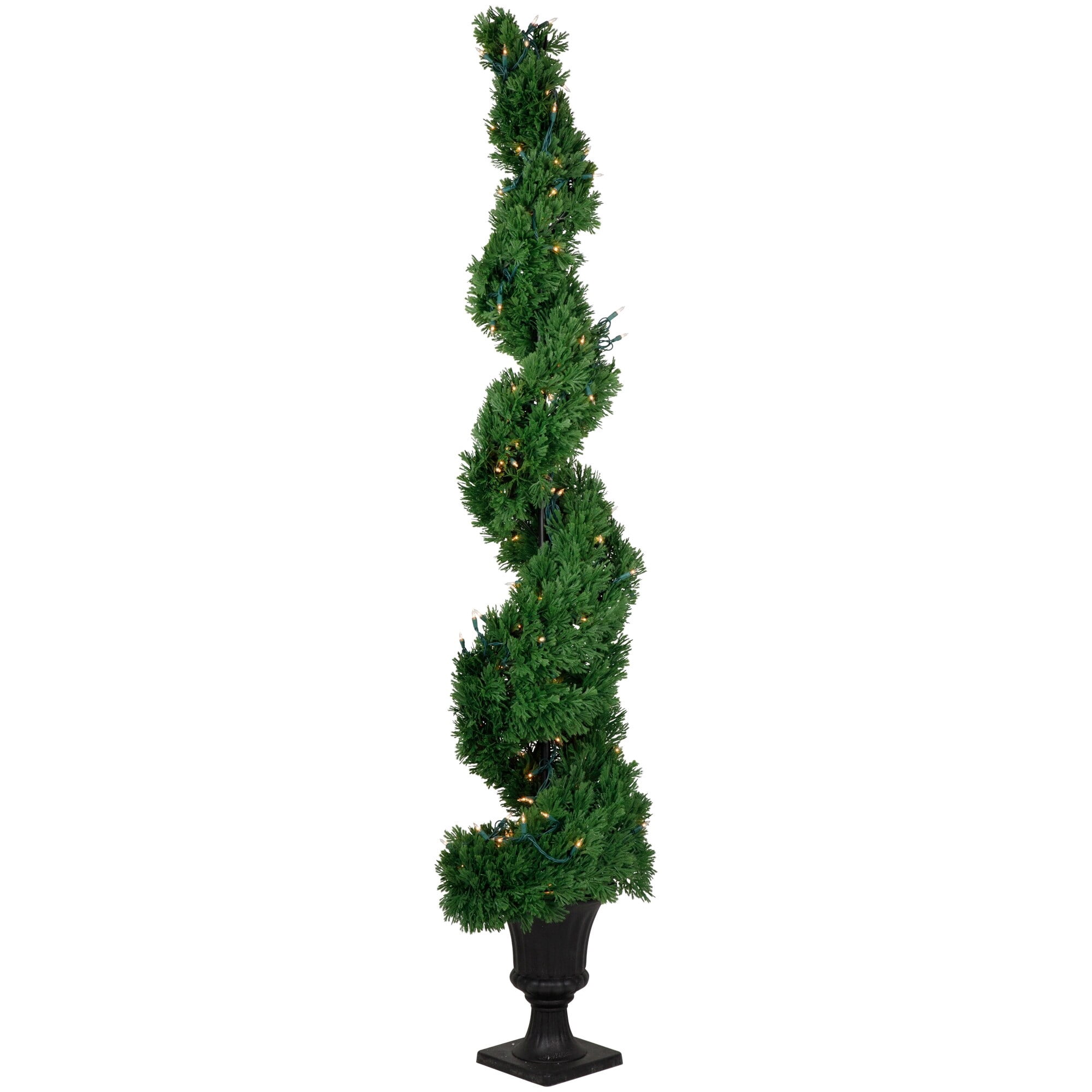 5.5' Pre-Lit Artificial Cedar Spiral Topiary Tree in Urn Style Pot  Clear Lights - 12