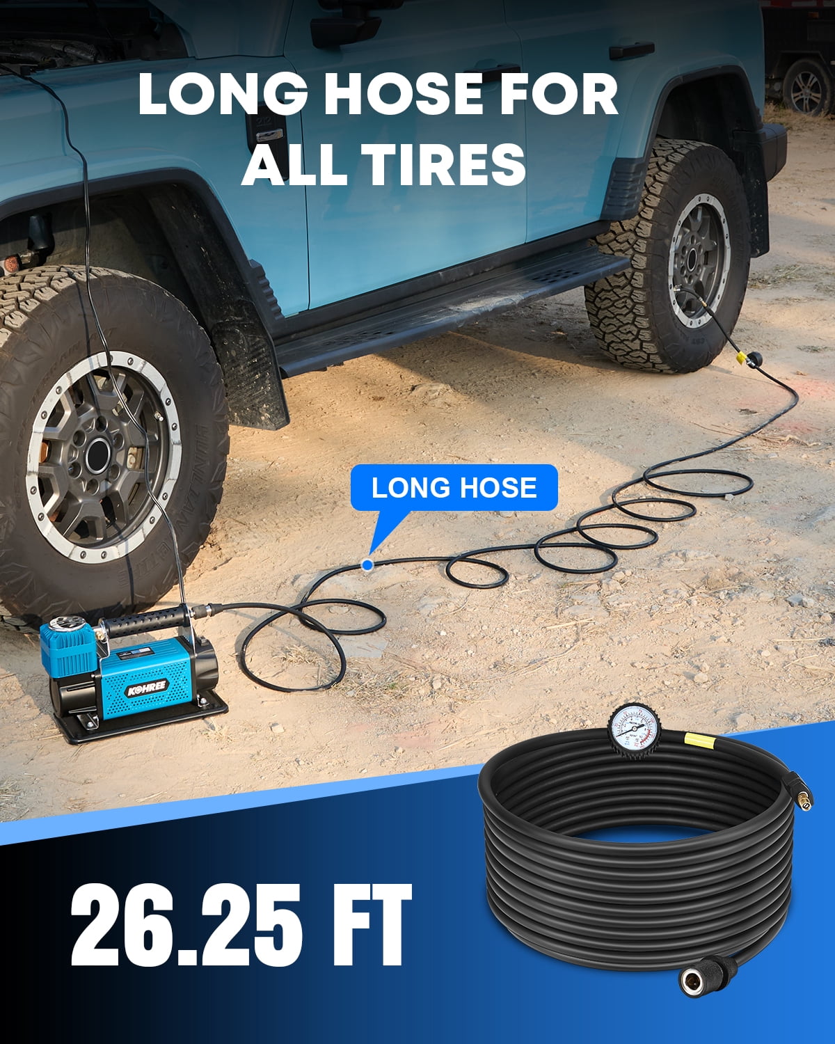 Kohree 12V Air Compressor Offroad, Heavy-Duty Truck Tire Inflator,Portable Air Pump 150 Psi Fast Inflation for Off-road Vehicle,4x4 Vehicle,Truck,SUV,RV,ATV